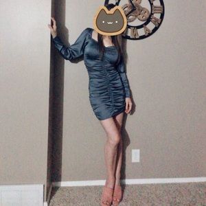 NWT 4 slate grey sweetheart satin scrunch lantern